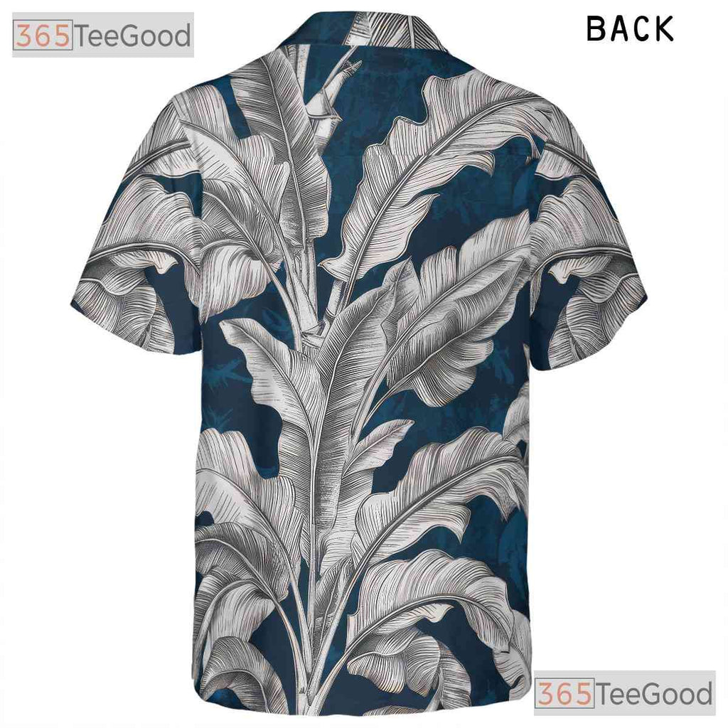 Classic Navy Palm Leaf Hawaiian Shirt - Women's Tropical Beachwear Tee