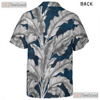 Classic Navy Palm Leaf Hawaiian Shirt - Women's Tropical Beachwear Tee