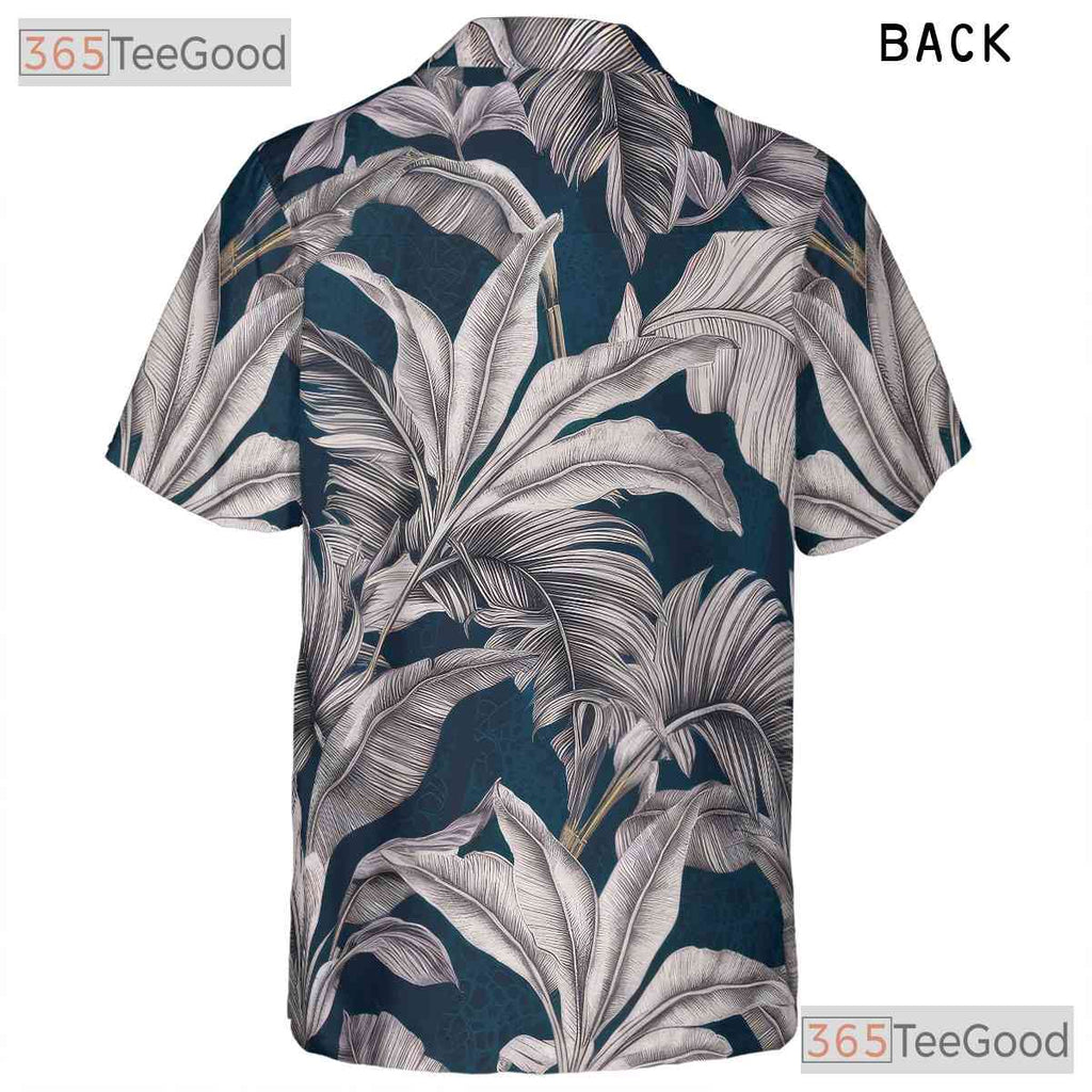 Retro Navy & White Palm Leaf Aloha Shirt - Unisex Tropical Hawaiian Tee