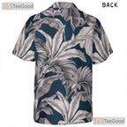 Retro Navy & White Palm Leaf Aloha Shirt - Unisex Tropical Hawaiian Tee
