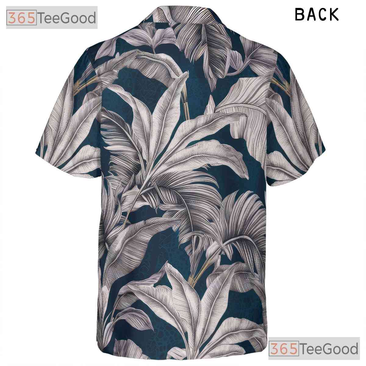 Retro Navy & White Palm Leaf Aloha Shirt - Unisex Tropical Hawaiian Tee