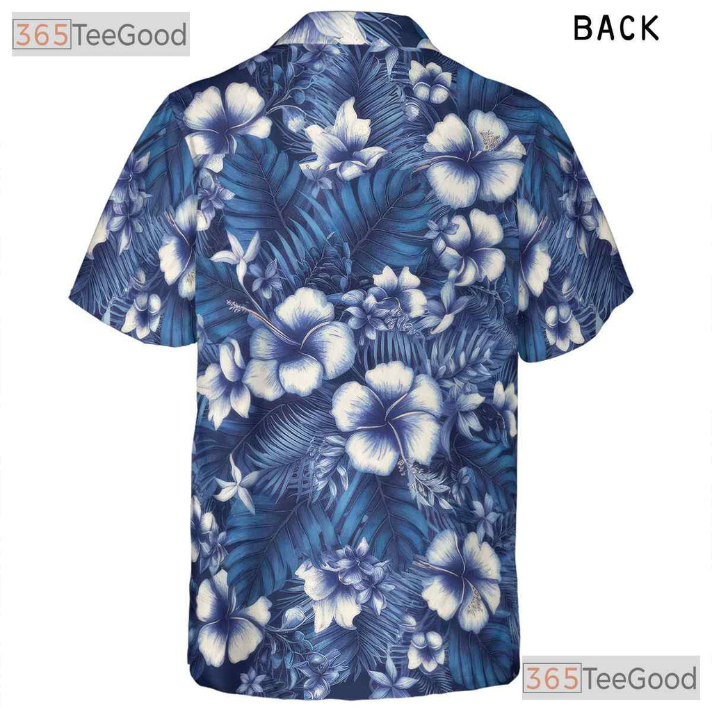 Blue Hibiscus Floral Aloha Shirt - Women's Tropical Print Beachwear Tee