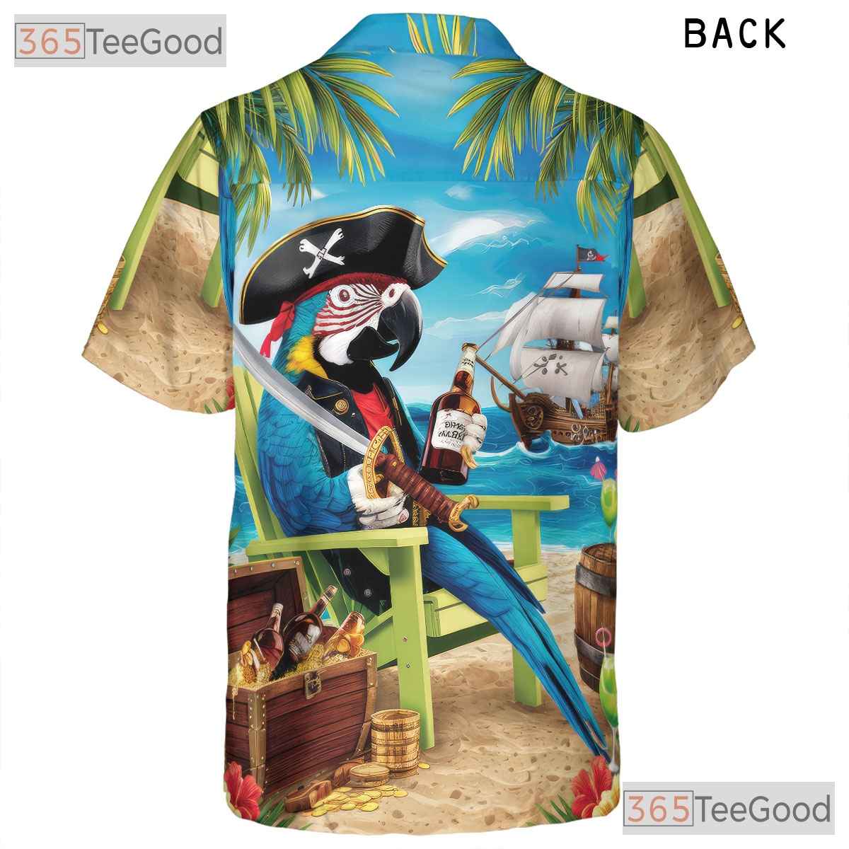 Tropical Pirate Hawaiian Shirt - Parrot Beach Party Tee For Men