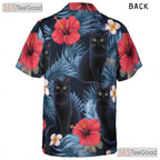 Unisex Black Cat Hawaiian Tee - Tropical Jungle Floral Shirt