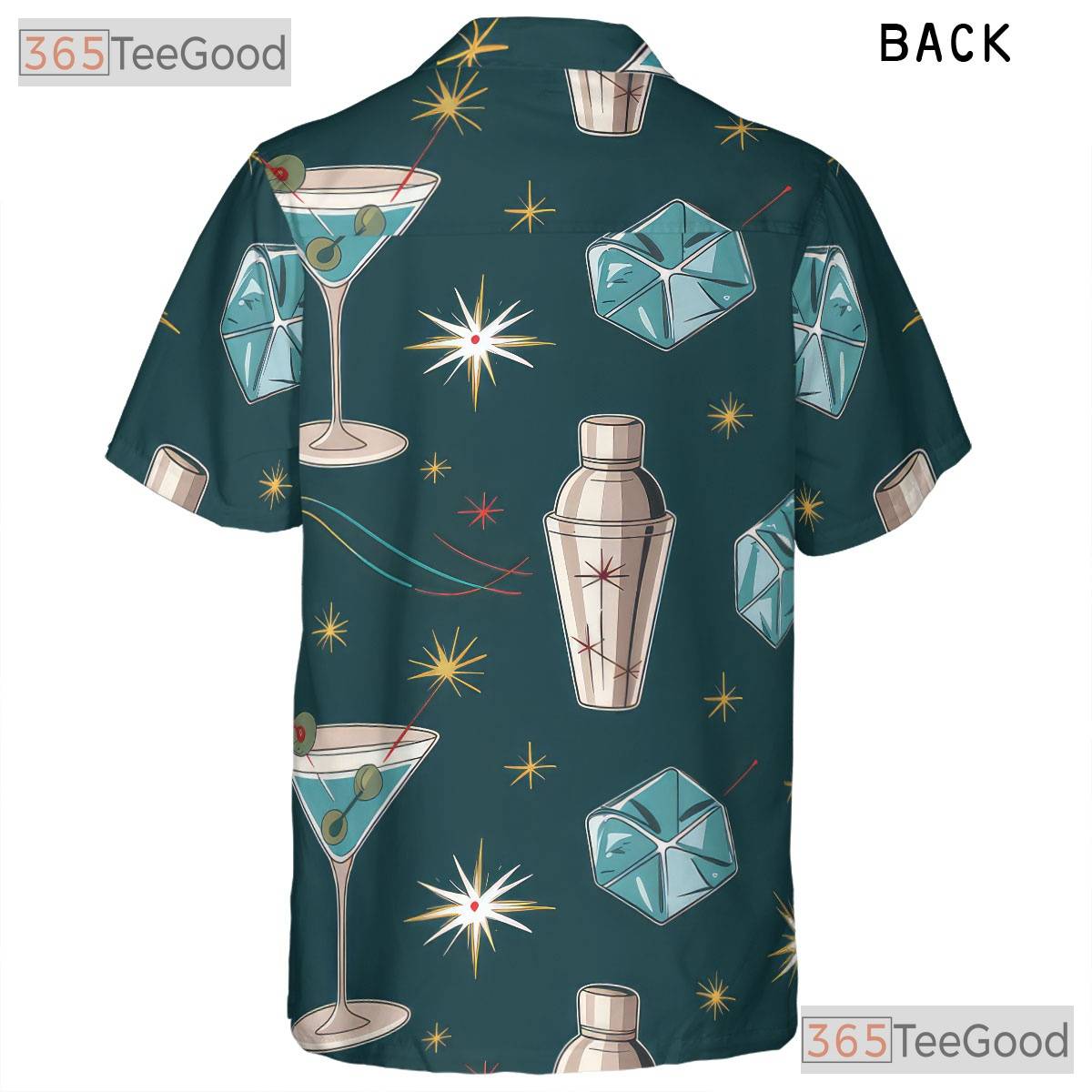 Mid-Century Martini Bar Hawaiian Tee - Retro Cocktail Shirt Men