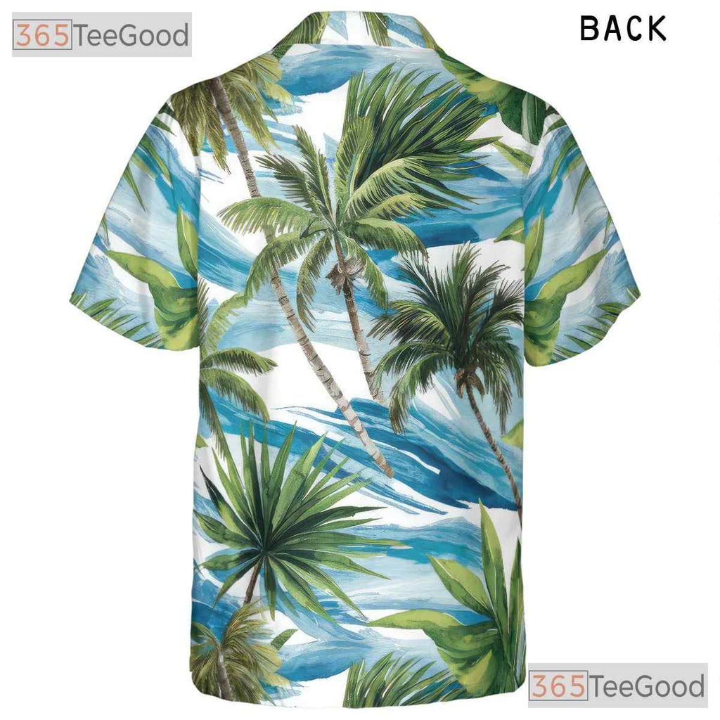 Blue Ocean Palm Hawaiian Shirt for Women - Tropical Waves Vacation Tee