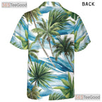 Blue Ocean Palm Hawaiian Shirt for Women - Tropical Waves Vacation Tee
