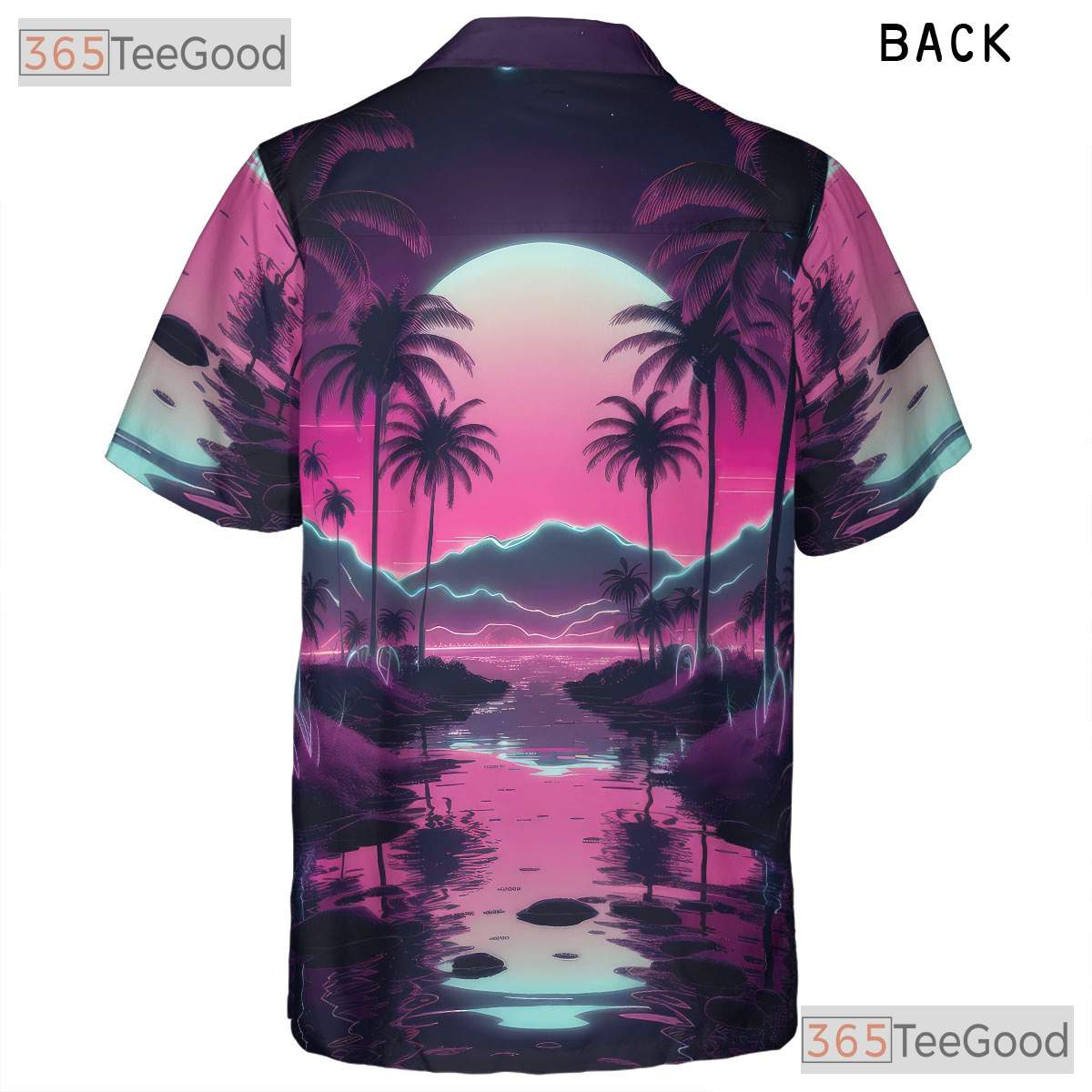 Retro Vaporwave Hawaiian Shirt for Men - Neon Sunset Palm Tree Aesthetic