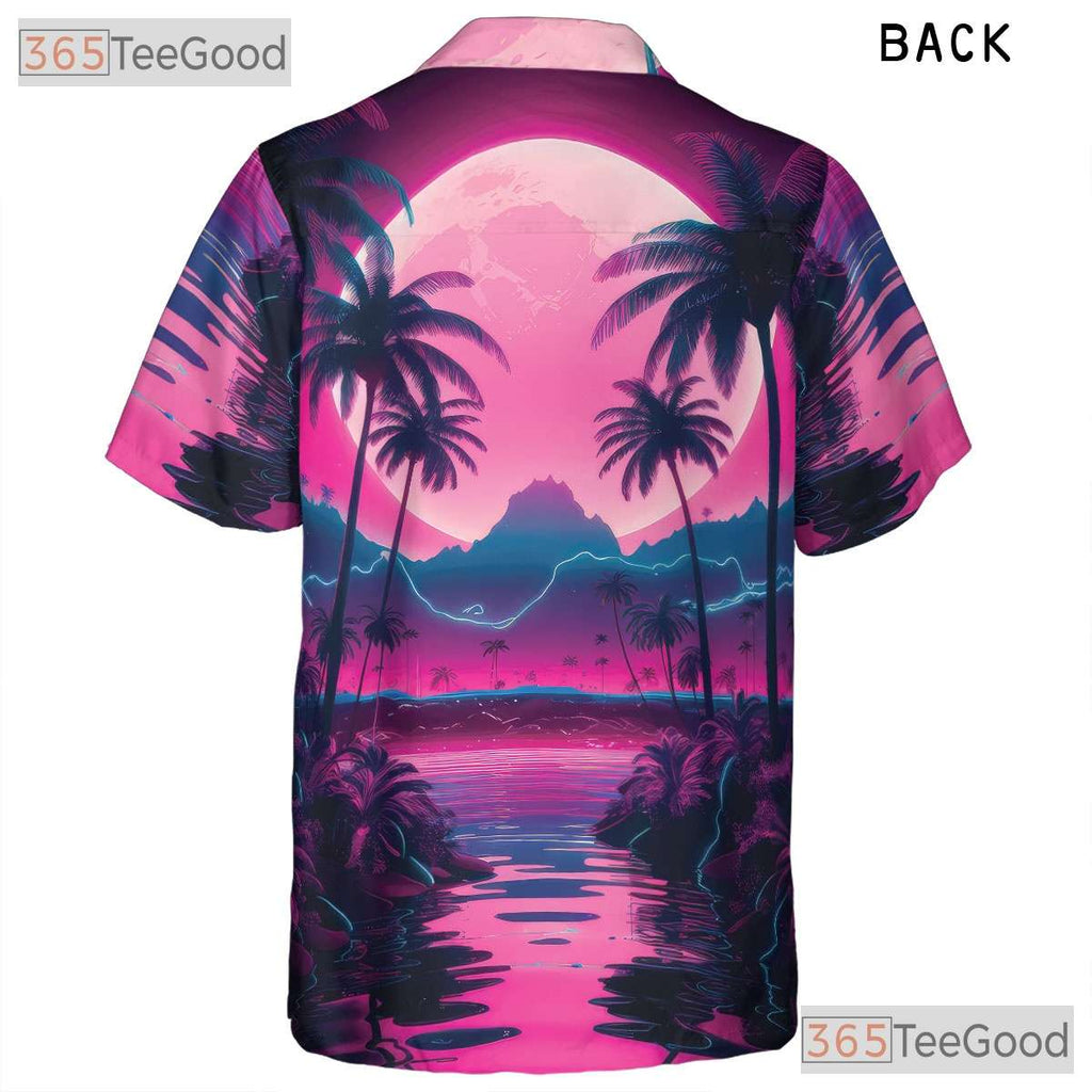 Neon Palm Tree Hawaiian Tee for Women - Retro Sunset Aesthetic Beach Style