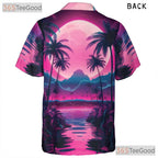 Neon Palm Tree Hawaiian Tee for Women - Retro Sunset Aesthetic Beach Style