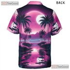 Unisex Vaporwave Hawaiian Shirt - Retro Tropical Palm Sunset Beachwear Tee