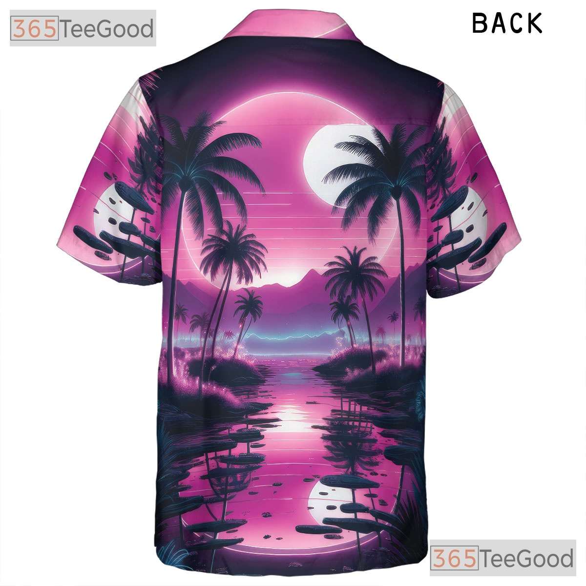 Unisex Vaporwave Hawaiian Shirt - Retro Tropical Palm Sunset Beachwear Tee