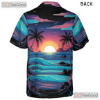 Palm Tree Sunset Beach Hawaiian Shirt - Retro Ocean Aloha Vibes Unisex Tee