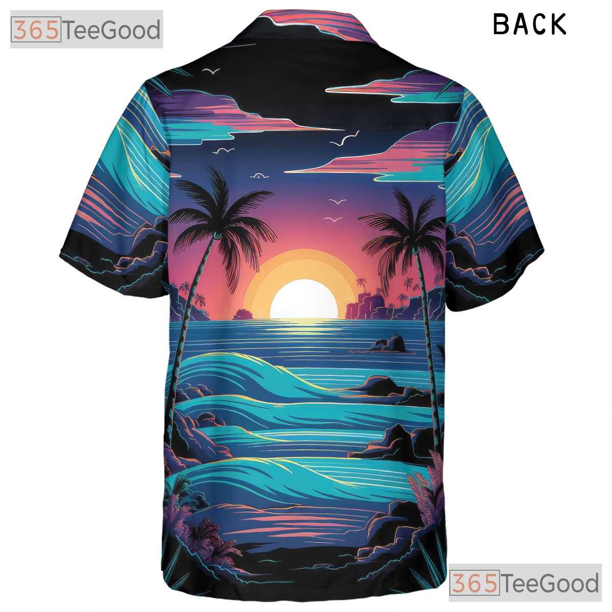 Palm Tree Sunset Beach Hawaiian Shirt - Retro Ocean Aloha Vibes Unisex Tee