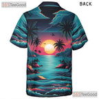 Sunset Beach Aesthetic Hawaiian Tee - Adult Tropical Palm Vacation Shirt
