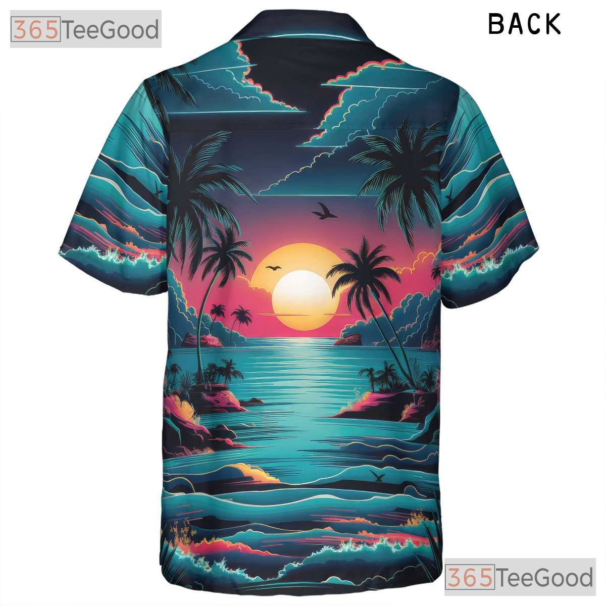 Sunset Beach Aesthetic Hawaiian Tee - Adult Tropical Palm Vacation Shirt