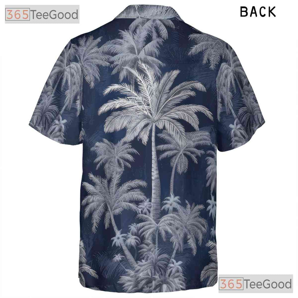 Navy Blue Palm Tree Hawaiian Shirt for Men - Aloha Beach Vacation Tee