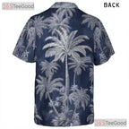 Navy Blue Palm Tree Hawaiian Shirt for Men - Aloha Beach Vacation Tee