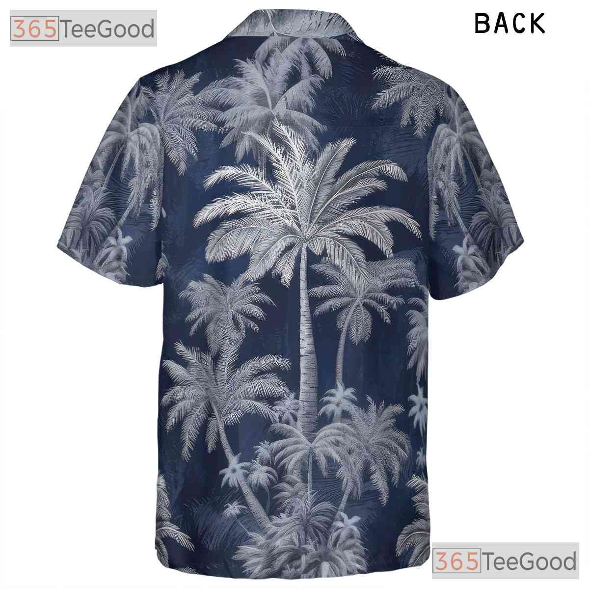 Navy Blue Palm Tree Hawaiian Shirt for Men - Aloha Beach Vacation Tee