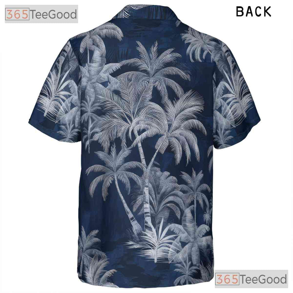 Navy Blue Tropical Island Hawaiian Tee - Unisex Palm Tree Summer Shirt