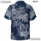 Navy Blue Tropical Island Hawaiian Tee - Unisex Palm Tree Summer Shirt