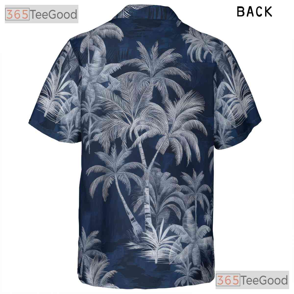 Navy Blue Tropical Island Hawaiian Tee - Unisex Palm Tree Summer Shirt