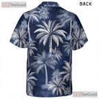 Unisex Navy Blue Tropical Hawaiian Tee - Palm Tree Summer Island Outfit