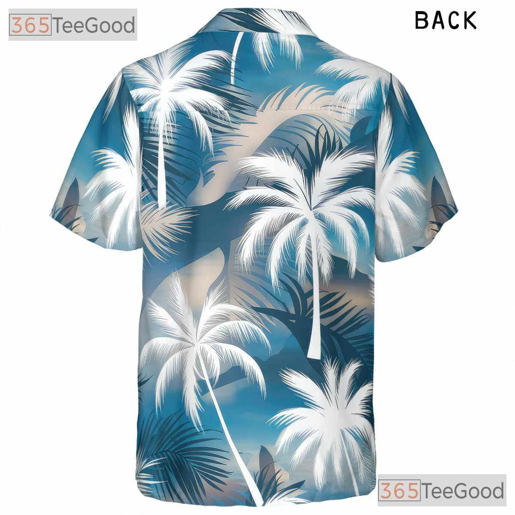 Sky Blue Palm Tree Hawaiian Shirt for Men - Tropical Beach Aloha Style Tee