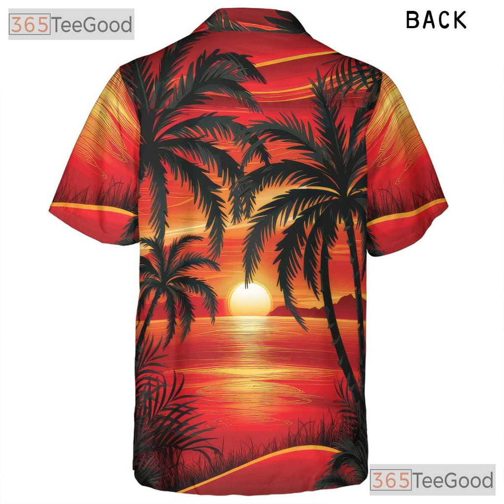 Tropical Sunset Palm Hawaiian Shirt for Men - Beach Vacation Aloha Tee