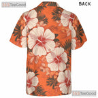 Orange Floral Aloha Hawaiian Shirt for Women - Tropical Beach Vacation Tee