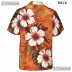 Orange Hibiscus Tropical Aloha Hawaiian Shirt for Men - Summer Beach Party Tee