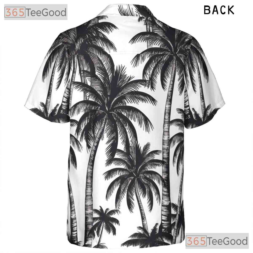 Black & White Palm Tree Hawaiian Shirt - Men's Tropical Summer Aloha Tee