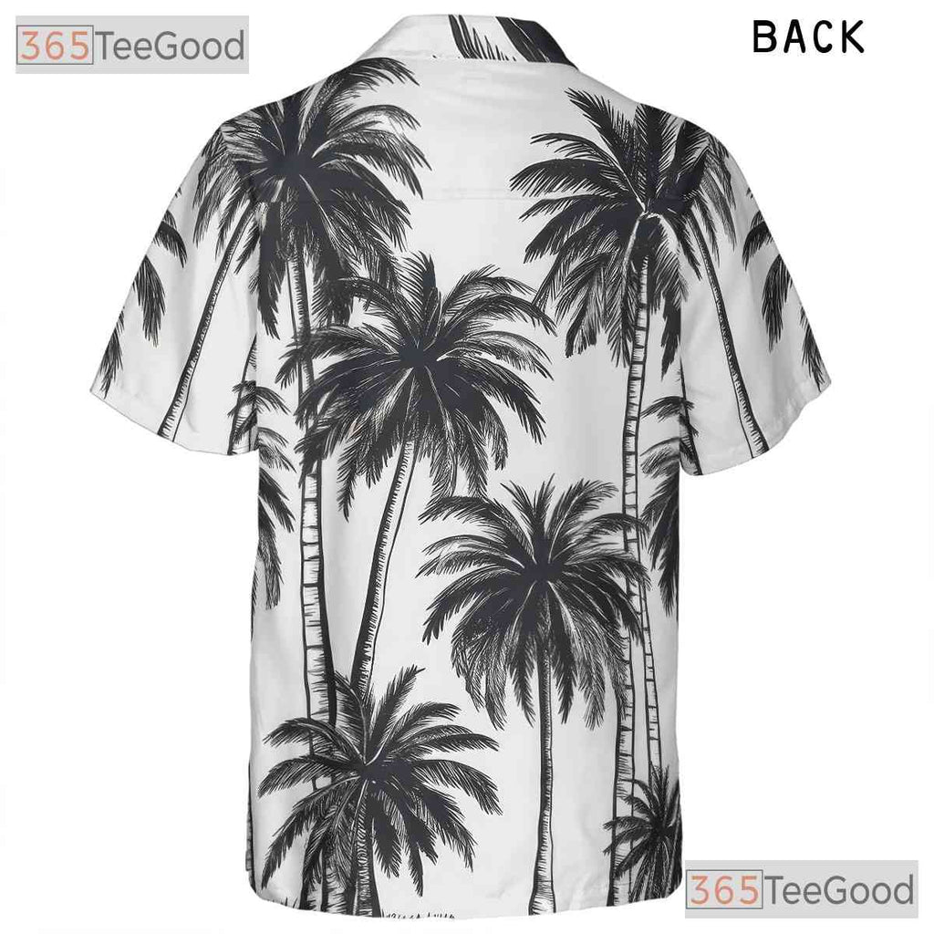 Adult Black & White Palm Tree Hawaiian Tee - Unisex Aloha Beachwear Shirt