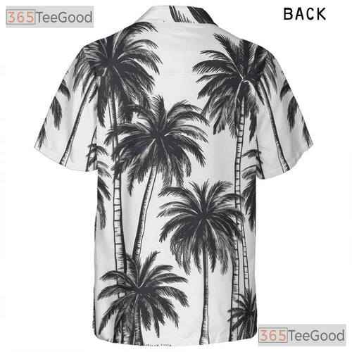 Adult Black & White Palm Tree Hawaiian Tee - Unisex Aloha Beachwear Shirt