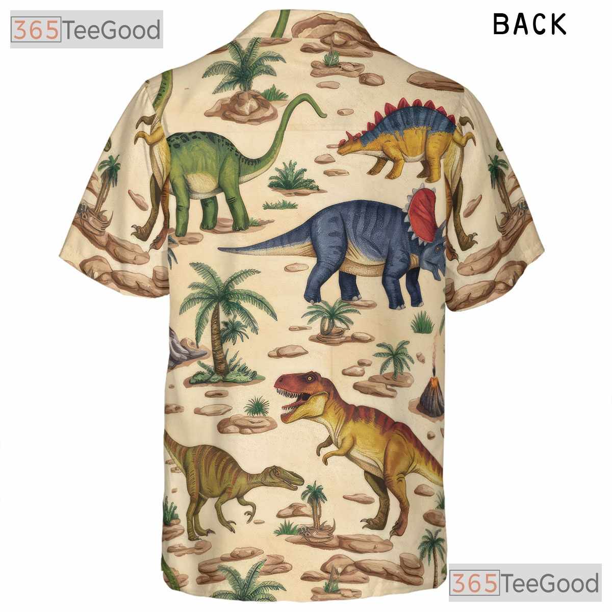 Vintage Dinosaur Hawaiian Shirt for Men - Prehistoric Aloha Beach Vacation Tee