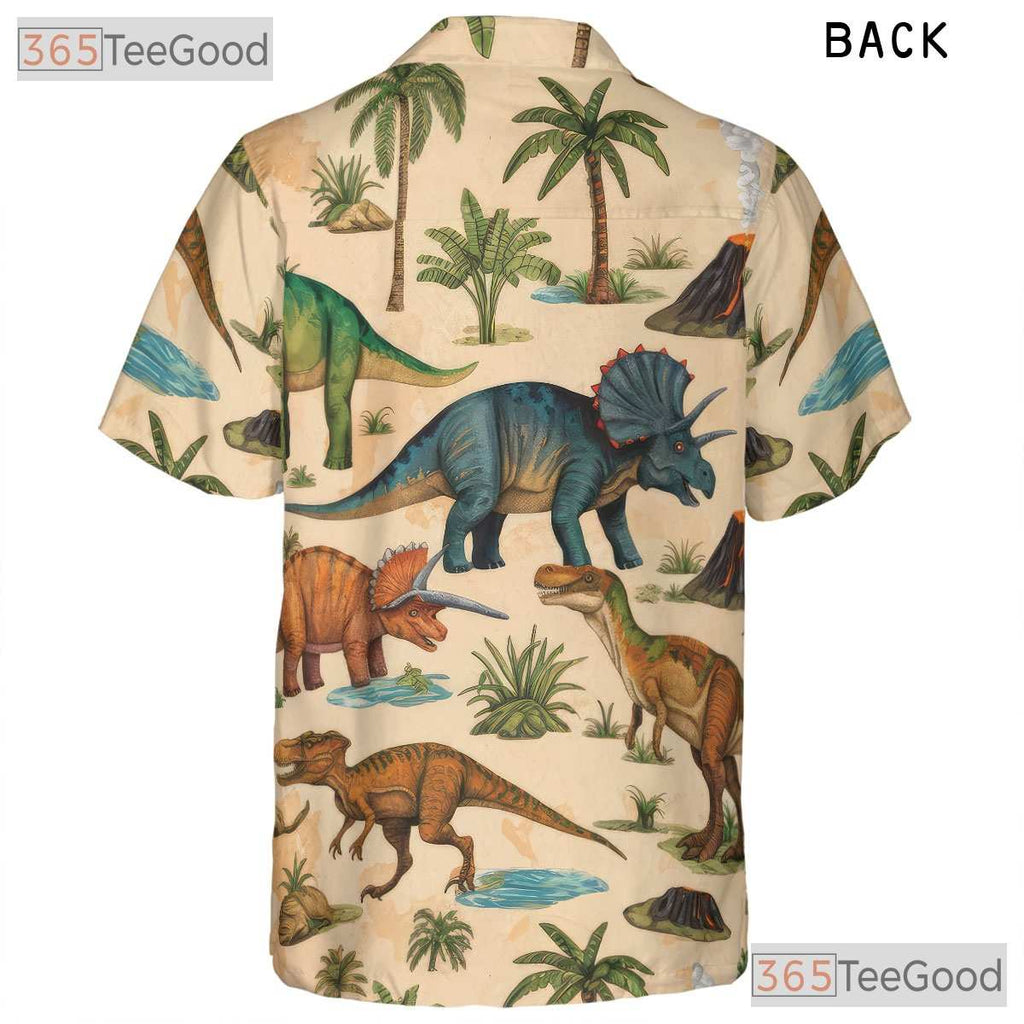 Adult Prehistoric Dinosaur Hawaiian Tee - Unisex Camp Aloha Style Shirt