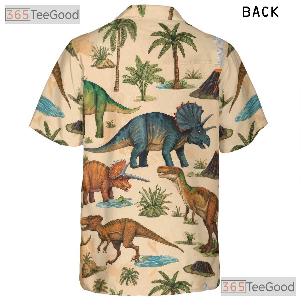 Adult Prehistoric Dinosaur Hawaiian Tee - Unisex Camp Aloha Style Shirt