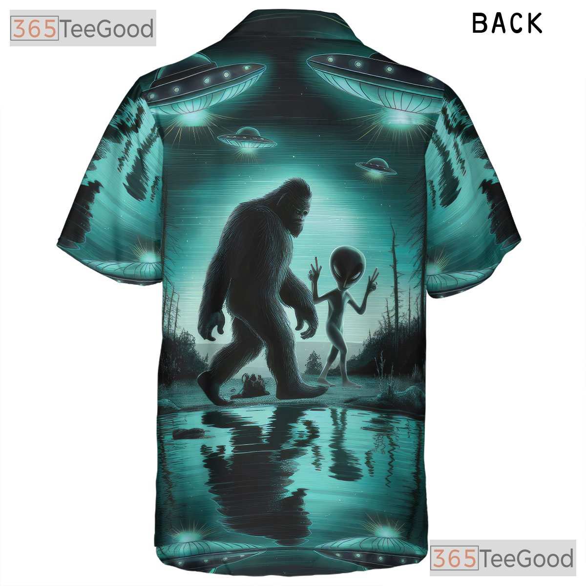 Bigfoot UFO Alien Hawaiian Shirt for Men - Retro Sci-Fi Cryptid Beachwear Tee