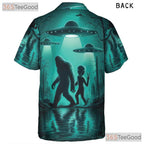 Unisex Alien Bigfoot Hawaiian Tee - UFO Cryptid Camp Aesthetic Beach Shirt