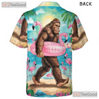 Adult Bigfoot Flamingo Hawaiian Tee - Funny Sasquatch Beach Party Aloha Shirt