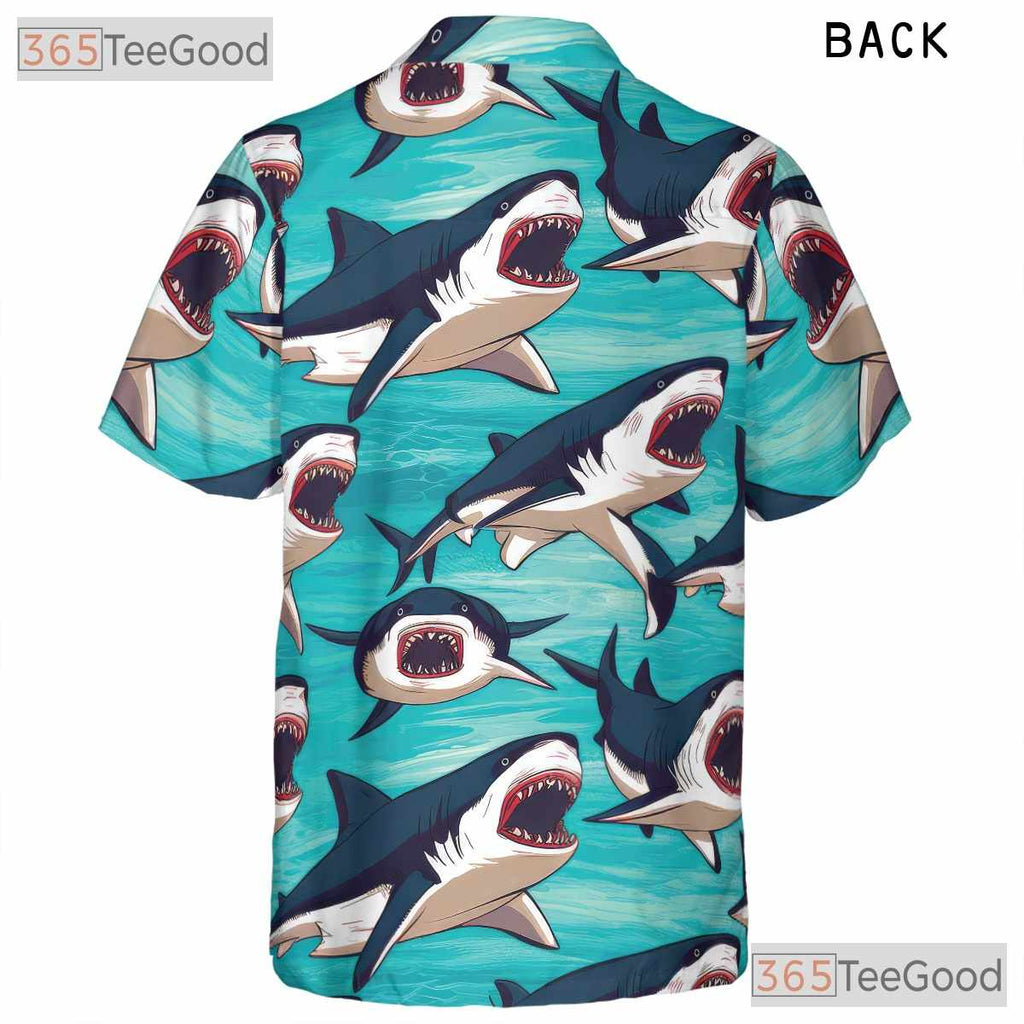 Shark Ocean Beach Hawaiian Tee - Men's Surf Aloha Summer Party Outfit