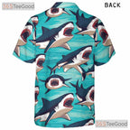 Shark Ocean Beach Hawaiian Tee - Men's Surf Aloha Summer Party Outfit