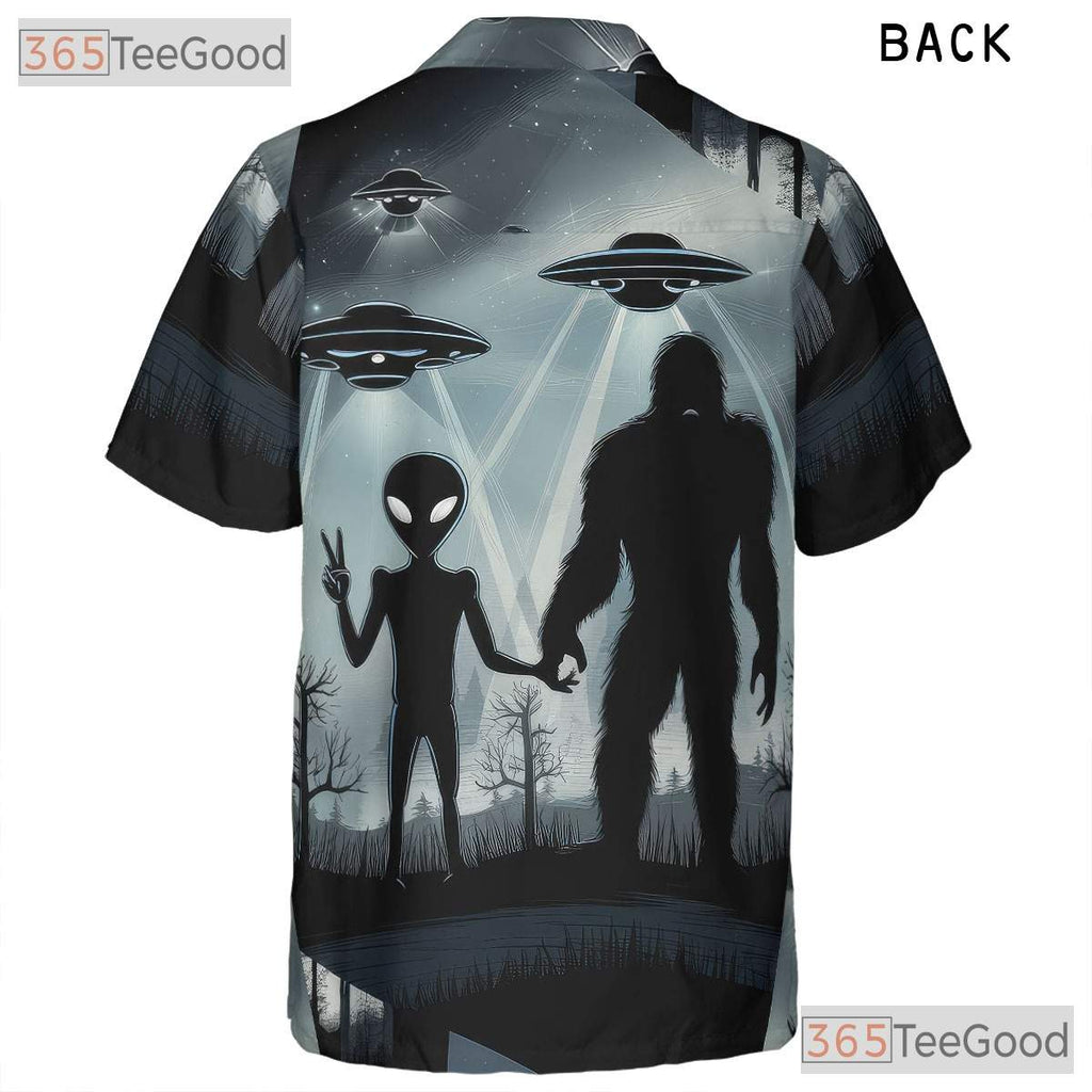 Funny Bigfoot Alien UFO Hawaiian Shirt - Unisex Cryptid Space Aloha Tee