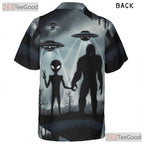 Funny Bigfoot Alien UFO Hawaiian Shirt - Unisex Cryptid Space Aloha Tee