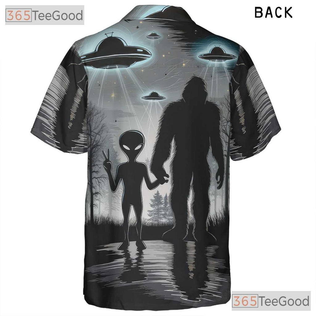 Funny Bigfoot Alien Hawaiian Shirt - Men's UFO Space Cryptid Beachwear