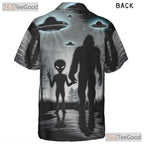 Funny Bigfoot Alien Hawaiian Shirt - Men's UFO Space Cryptid Beachwear