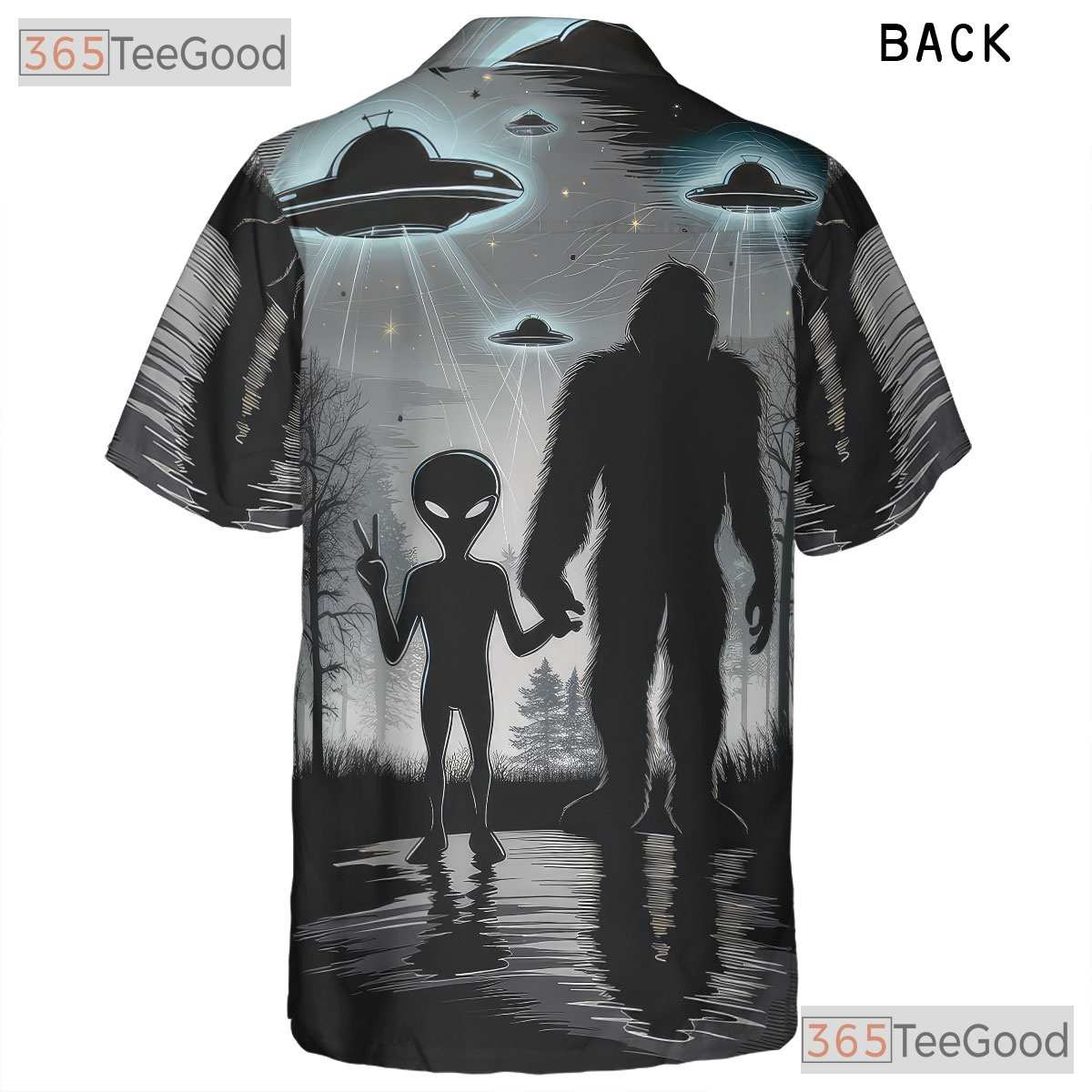 Funny Bigfoot Alien Hawaiian Shirt - Men's UFO Space Cryptid Beachwear