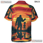 Bigfoot UFO Sunset Hawaiian Tee - Women's Funny Cryptid Aloha Vacation