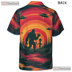 Alien Sasquatch Sunset Hawaiian Shirt - Unisex UFO Cryptid Beach Style