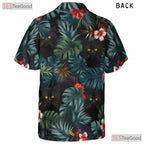 Blue Leaves Black Cat Hawaiian Tee - Tropical Jungle Aesthetic Unisex